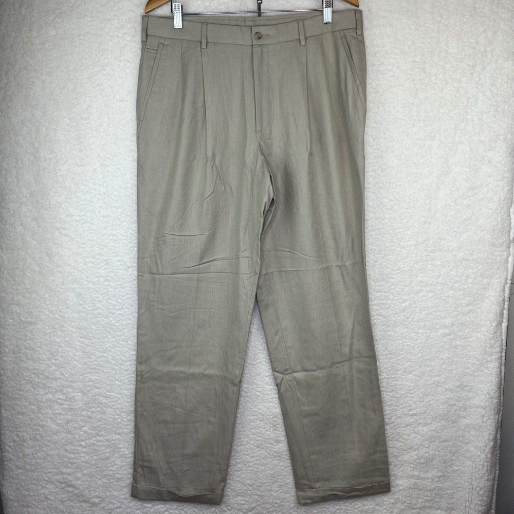 Dockers Mens Pleated Relaxed Dress Pants Tan Khaki Cuffed Trousers 36x34